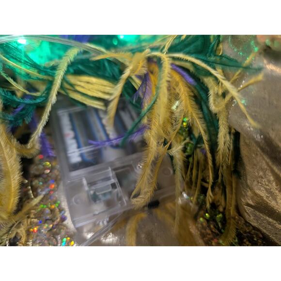 Adult Green Light Up Mardi Gras Gold Top Hat Feathers Halloween Costume Unisex - Picture 12 of 12